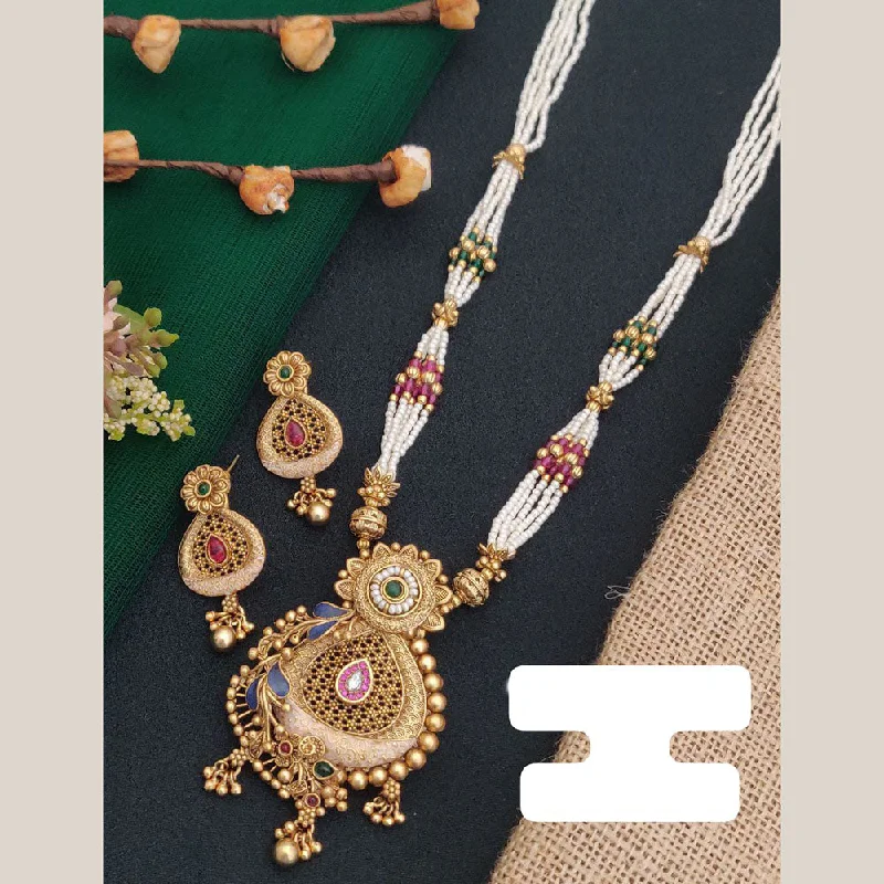 Big Discounts On Elegant Jewelry Collections FS Collection Gold Plated Pota Stone And Pearl Long Necklace Set Big Discounts On Elegant Jewelry Collections FS Collection Gold Plated Pota Stone And Pearl Long Necklace Set