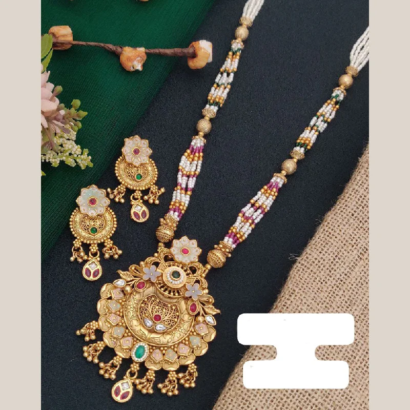 Your Dream Jewelry At Dream Prices FS Collection Gold Plated Pota Stone And Pearl Long Necklace Set Your Dream Jewelry At Dream Prices FS Collection Gold Plated Pota Stone And Pearl Long Necklace Set