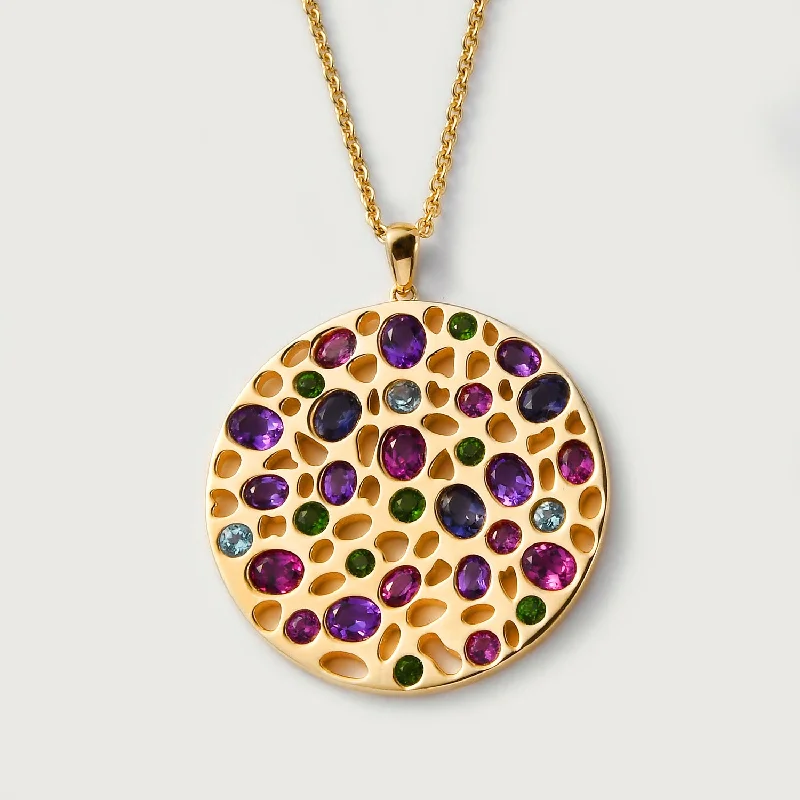 Chic And Stylish Jewelry At Discounted Prices Lattice Disc and Multi Gems Pendant with FREE Chain Chic And Stylish Jewelry At Discounted Prices Lattice Disc and Multi Gems Pendant with FREE Chain