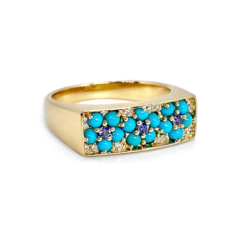 Dazzling Deals On Necklaces, Bracelets, And More Turquoise & Blue Sapphire Sleeping Beauty Floral Diamond Signet Ring Dazzling Deals On Necklaces, Bracelets, And More Turquoise & Blue Sapphire Sleeping Beauty Floral Diamond Signet Ring