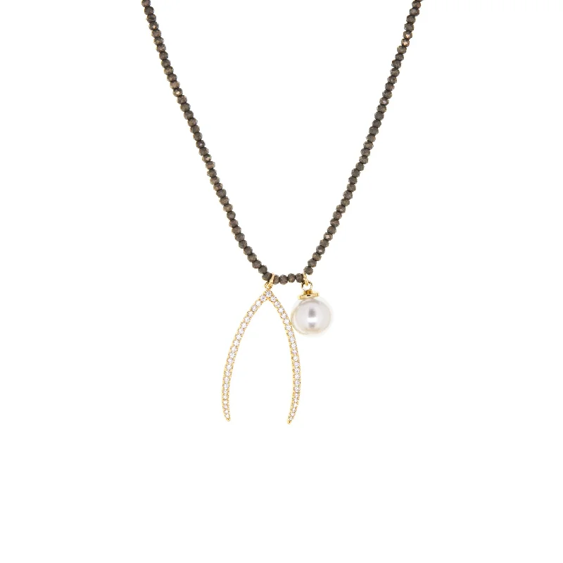 Unbeatable Offers On Luxury And Everyday Jewelry natural stone necklace with wishbone + pearl charms Unbeatable Offers On Luxury And Everyday Jewelry natural stone necklace with wishbone + pearl charms