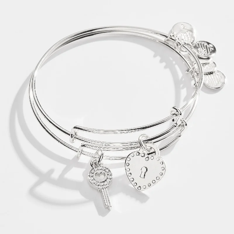 Big Discounts On Elegant Jewelry Collections Pavé Key to Love Charm Bangle Bracelets, Set of 2 Big Discounts On Elegant Jewelry Collections Pavé Key to Love Charm Bangle Bracelets, Set of 2