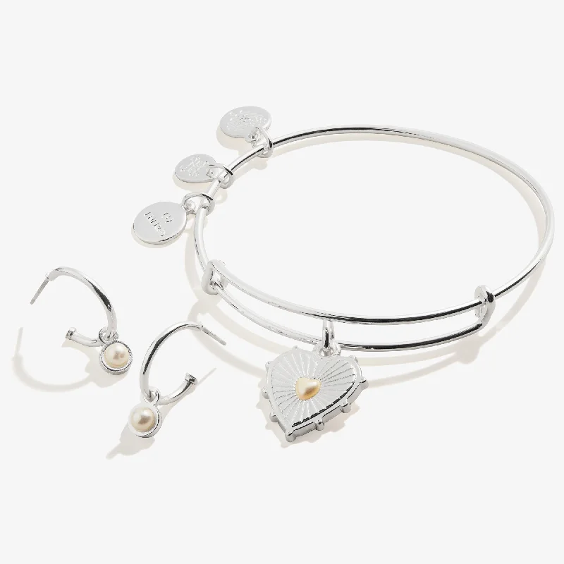 Upgrade Your Collection With Our Limited-Time Jewelry Sale Pearl Heart Charm Bangle + Hoop Earring Set