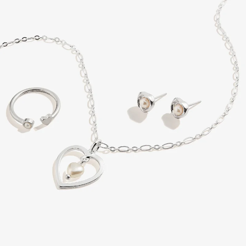 Unbeatable Offers On Luxury And Everyday Jewelry Pearl Heart Necklace, Stud Earring + Ring Set Unbeatable Offers On Luxury And Everyday Jewelry Pearl Heart Necklace, Stud Earring + Ring Set