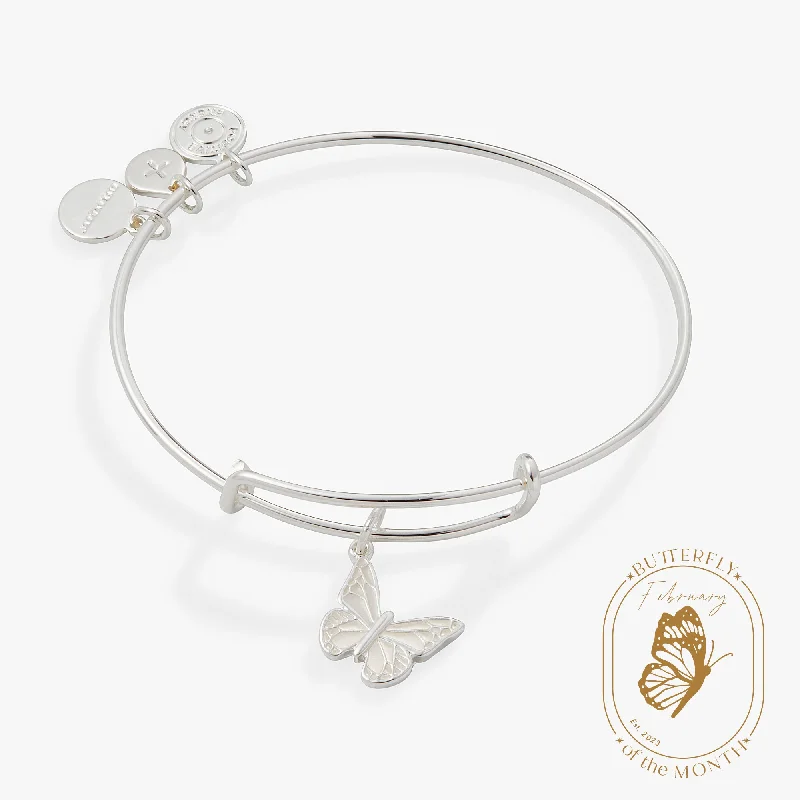 High-Quality Gemstone Jewelry For Special Occasions Pearlized Butterfly Charm Bangle High-Quality Gemstone Jewelry For Special Occasions Pearlized Butterfly Charm Bangle