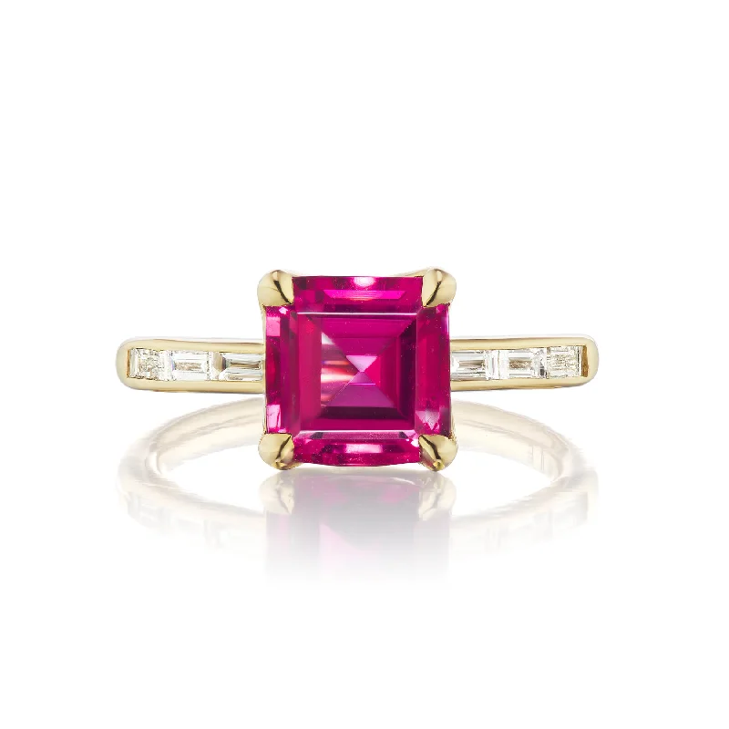 Don't Miss Out – Shop Elegant Jewelry For Less Solitaire Pink Tourmaline Ring with Baguette Diamonds Don't Miss Out – Shop Elegant Jewelry For Less Solitaire Pink Tourmaline Ring with Baguette Diamonds