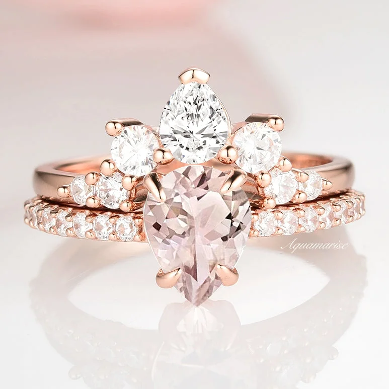 Shop Stylish Jewelry Now And Save Big Teardrop Morganite Ring Set- 14K Rose Gold Vermeil Shop Stylish Jewelry Now And Save Big Teardrop Morganite Ring Set- 14K Rose Gold Vermeil